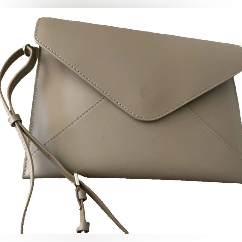Lafayette 148 New York Leather Bag Envelope Clutch Made in Italy Taupe